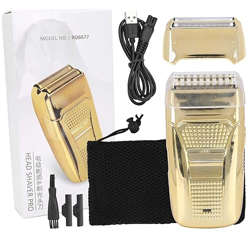 Maquinilla de afeitar eléctrica recargable USB, máquina de afeitar portátil para hombres barba Trimmer para el hogar o salón de belleza (oro)