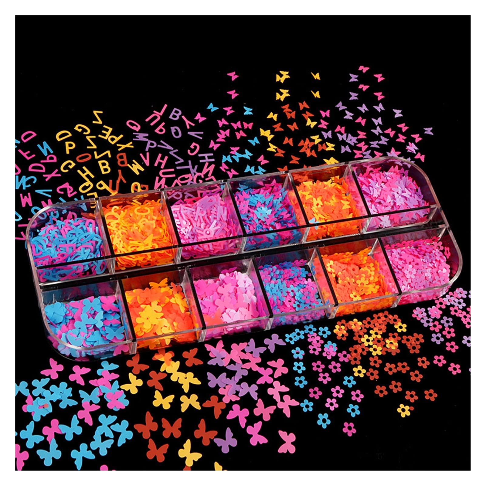 QQ 12 Grid Butterfly Glitter Flakes Sequins for Nail Art DIY Epoxy