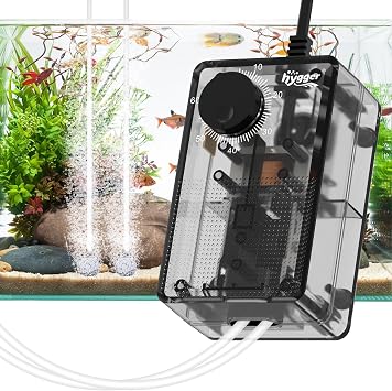 hygger Aquarium Air Pump 1.5W 2.5W 3.5W Ultra-Quiet Fish Tank See Through Oxygenating Pump, Adjustable Airflow Aeration Energy Saving Pump