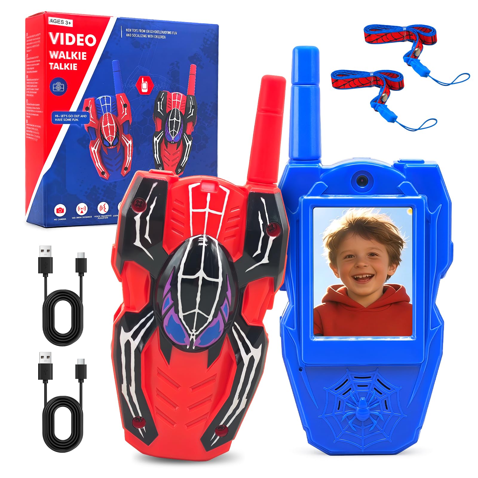 Video Talkie Walkie Enfants, Talkie Walkie Enfants Rechargeable avec Vidéo & Caméra HD, par USB-C avec Écran IPS 2 Pouces Changeur de Voix pour Le Camping, lesVoyages, Cadeau pour Enfants