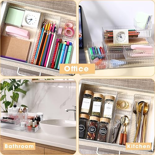 Miniatura 6 de Organizador de cajones transparentes apilables de 4 tamaños, bandejas de acrílico para almacenamiento de cosméticos, joyas, suministros de oficina,