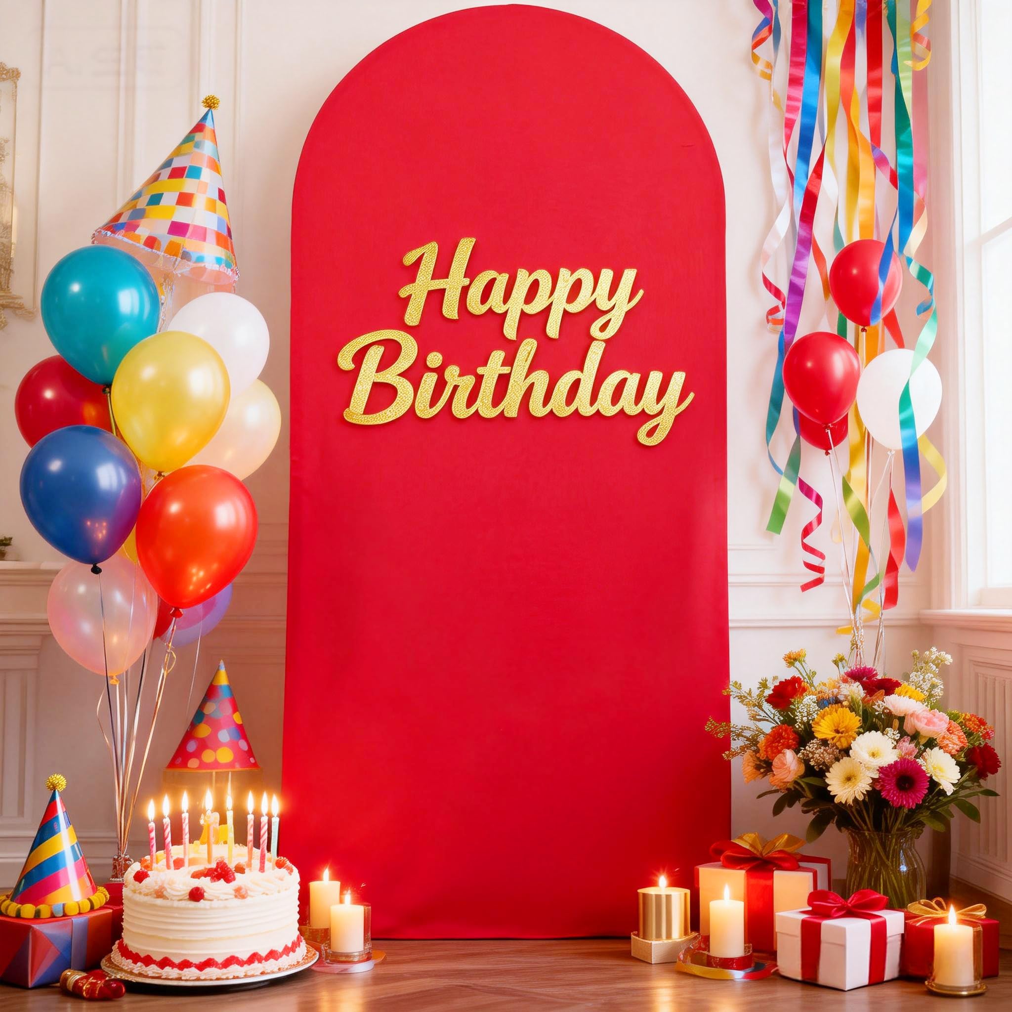 Wedding Arch Cover Elastic Spandex Fitted 2-Sided Round Top Backdrop Cover For Birthday Party Banquet Photo Background Decor - 15