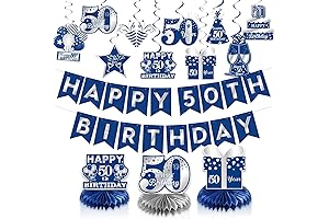 50th Birthday Party Decorations Blue Silver - Happy 50th Birthday Decorations Hanging...