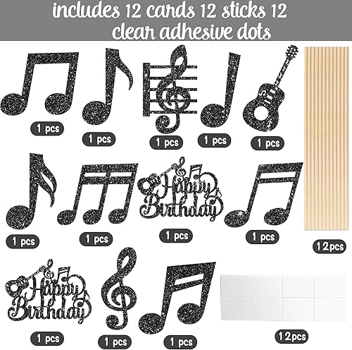 Miniatura 3 de Palillos de centro de mesa de notas musicales, 12 piezas de temática musical, decoración de cumpleaños, centros de mesa de fiesta musical, símbolos