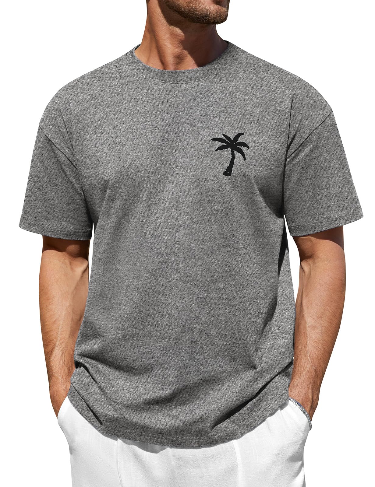 CMTOP Oversize Tshirt Herren Sommer Rundhals Kurzarm T-Shirt Aufdruck Lässig Shirt mit Palme Casual Lose Tops Tee