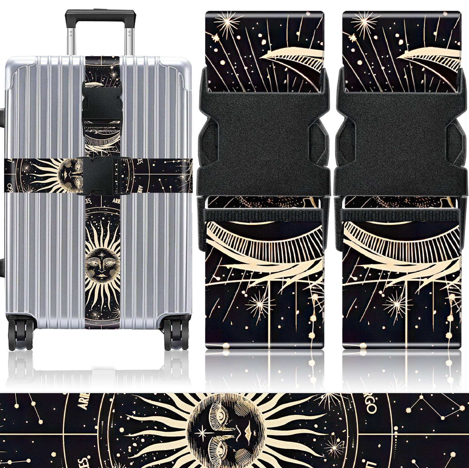 Slohif Luggage Straps for Suitcases Travel Belt Accessories Luggage Connector Identifiers 2 Pack Over Handle with Buckle Unique Nylon Adjustable Strap