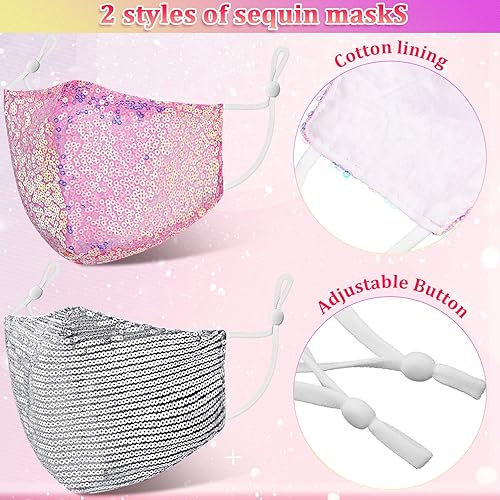 Miniatura 2 de Syhood 12 piezas de lentejuelas con purpurina para la boca, cubrebocas para mascarada, ajustable, reutilizable, para mujeres, 2 estilos