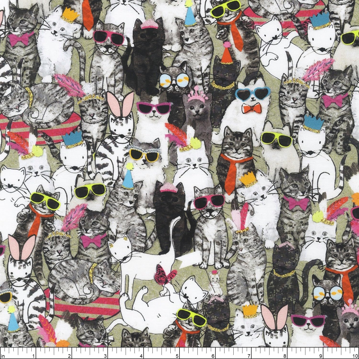 Robert Kaufman Fancypants Cats Natural, Fabric by The Yard