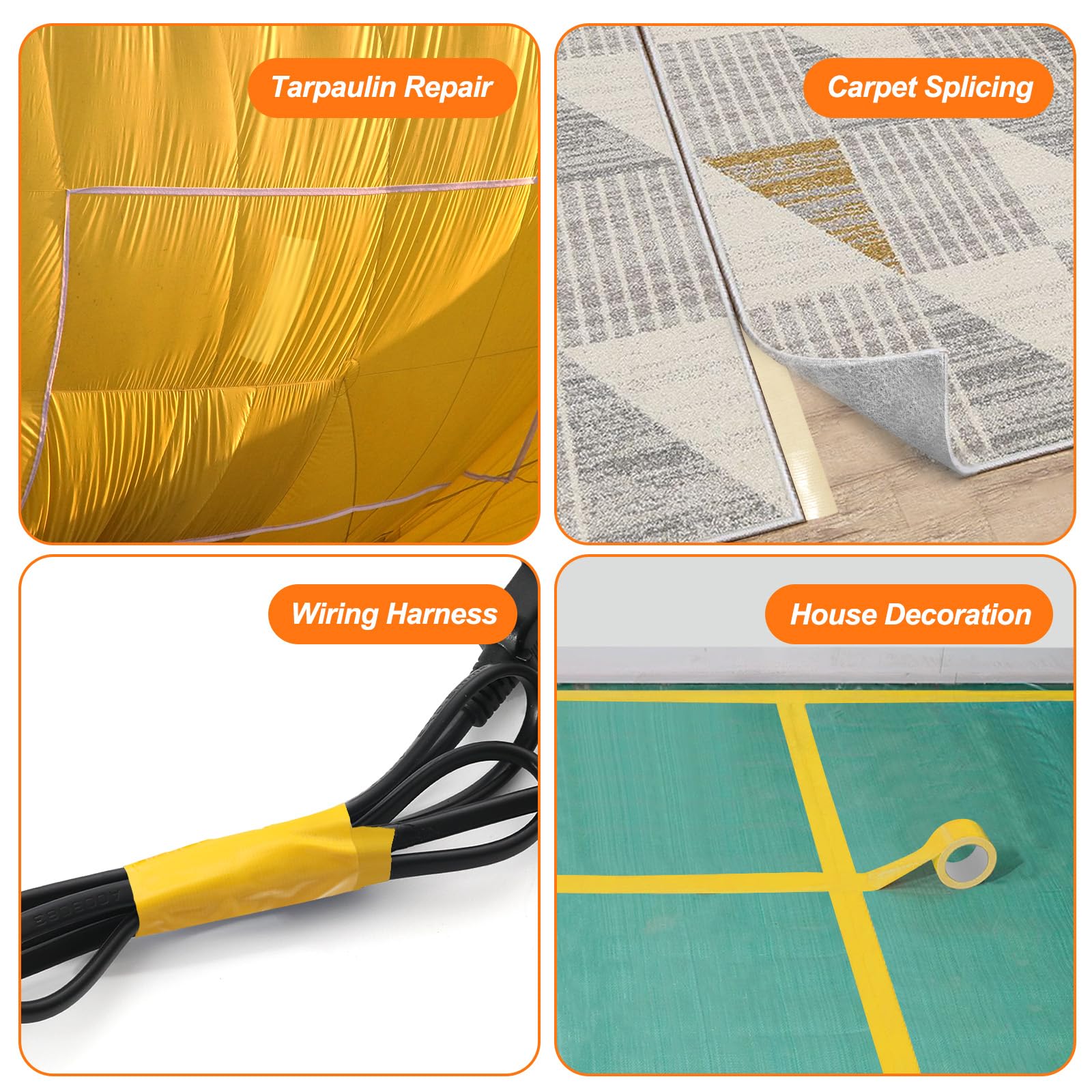 QILIMA Nastro adesivo nastro in tessuto qualità premium 50 mm x 25.1 m adesivo senza residui, forte, colore giallo
