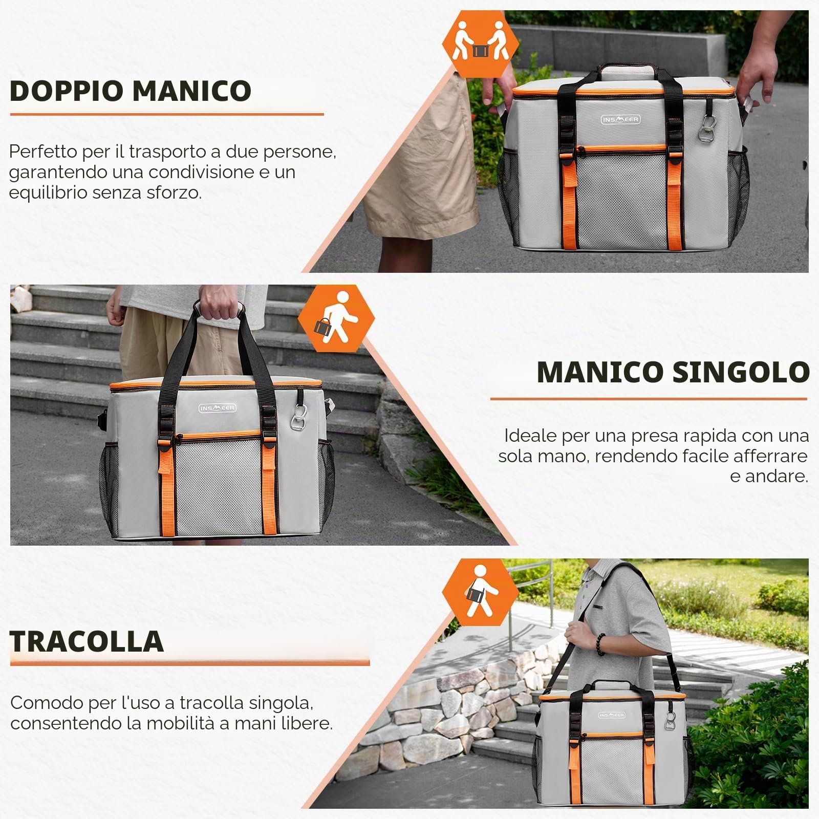 INSMEER Borsa frigo grande da 50 l, pieghevole, per 80 lattine, pieghevole/a prova di perdite, con apertura, borsa da picnic per campeggio, spiaggia, picnic, gite in famiglia, per 4 persone