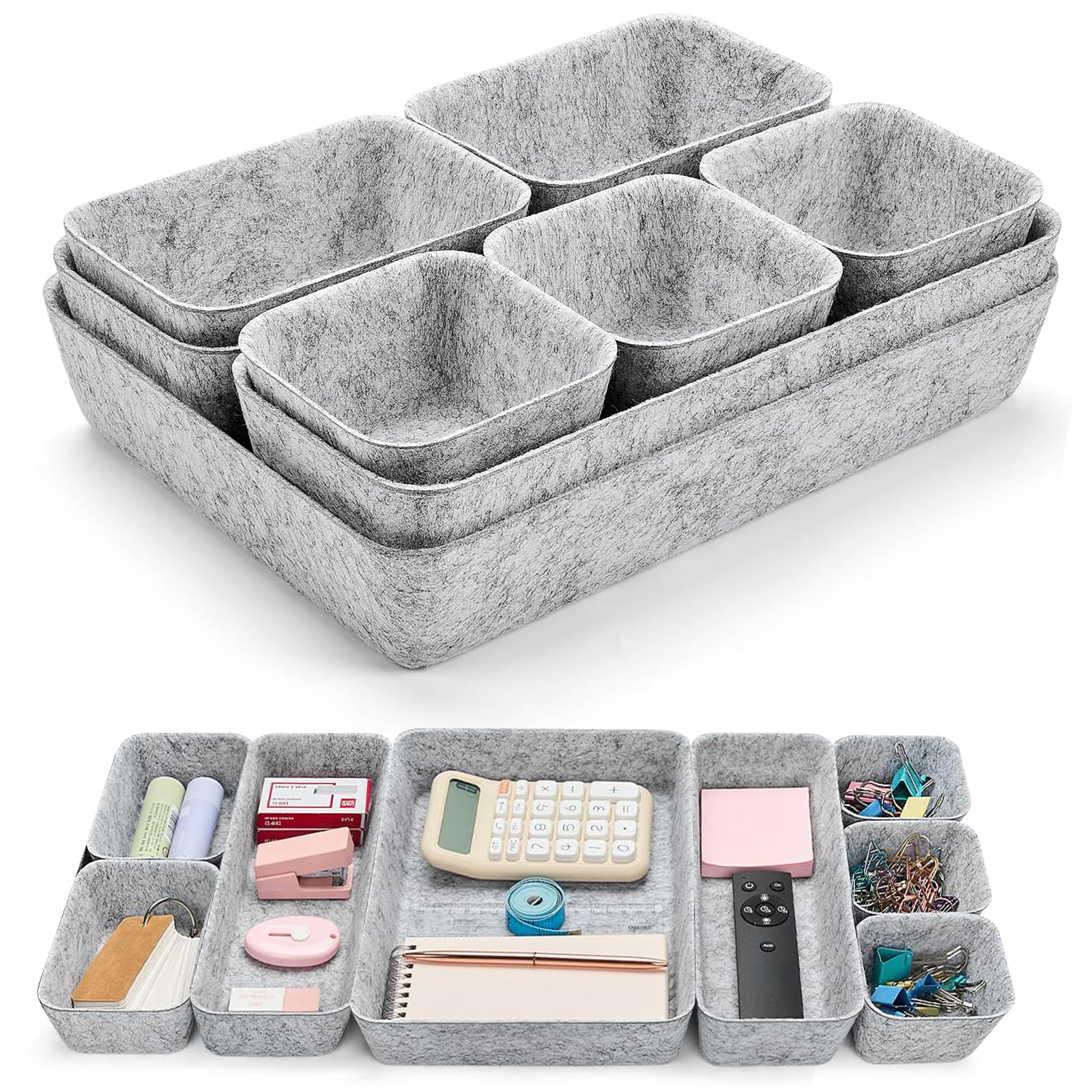 Lureon Schubladen Organizer Filz - Organizer Schublade Flexibel & Stark, Schubladenorganizer mit Filzschale für Kleiderschrank & Schreibtisch & Kommode, Ordnungssystem Schublade für Zuhause & Büro