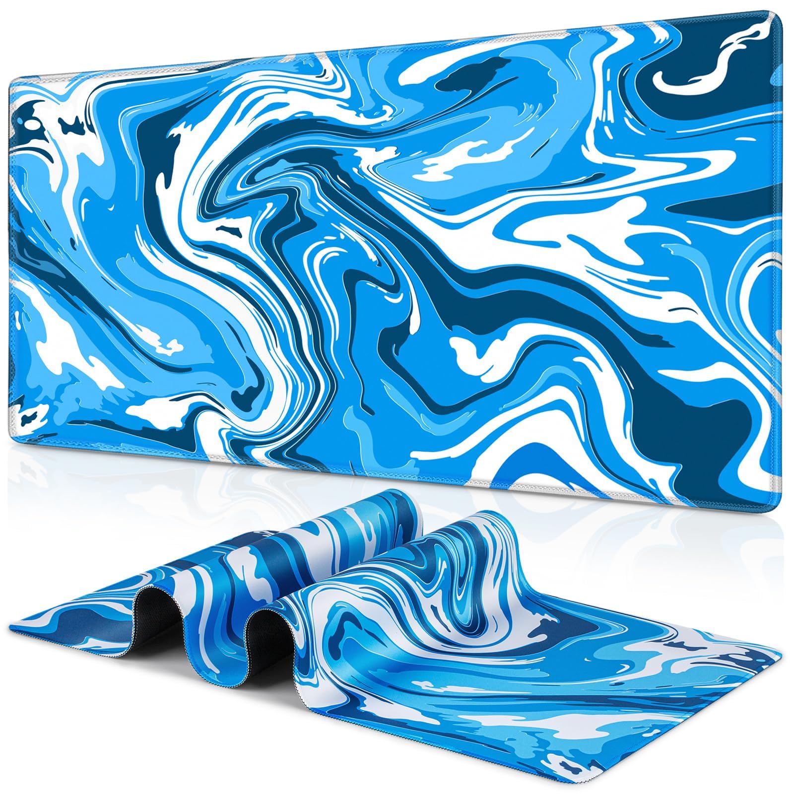 Tapis De Souris Gaming XXL KUNVS – 900 X 400 Mm – Motif Wuthering Waves Bleu – Antidérapant Et Lavable