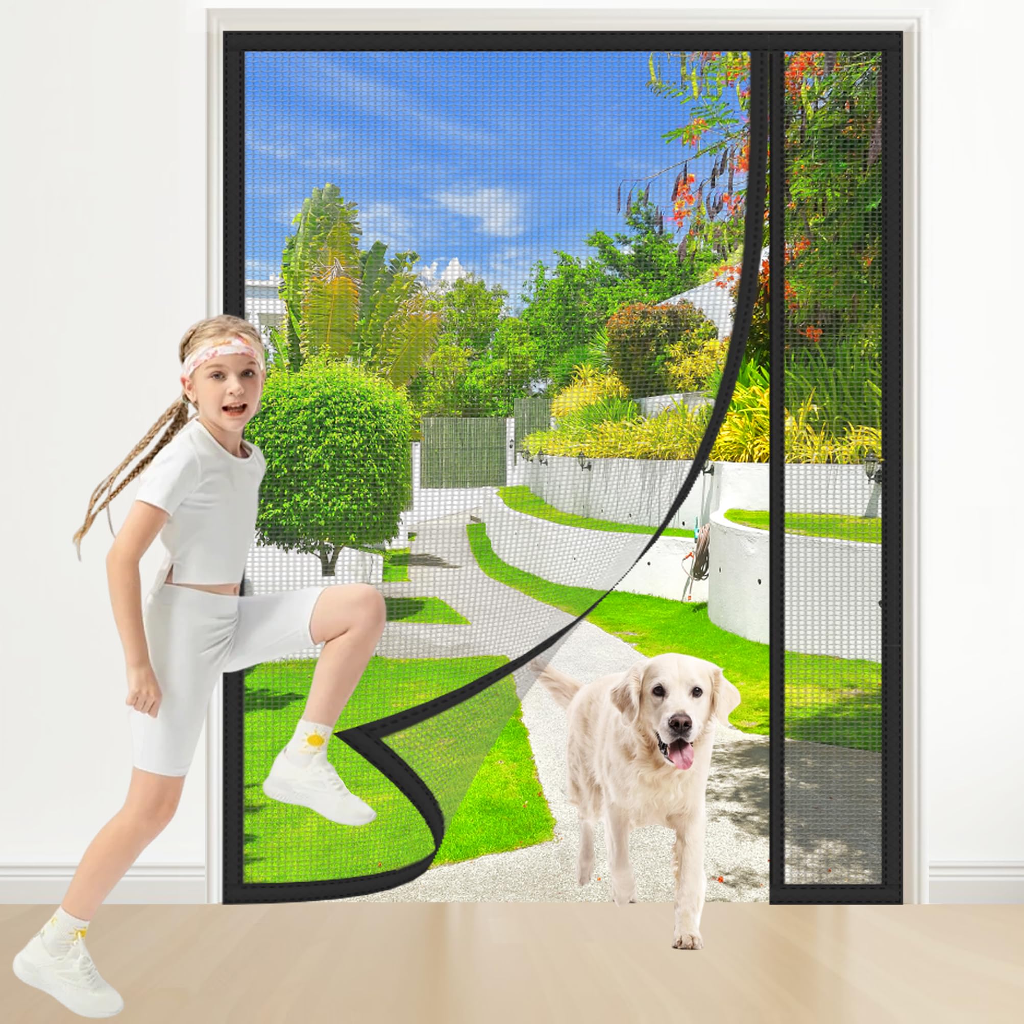 Weizon Black Side Opening Magnetic Screen Fly Door 80X190cm Anti Mosquito Mesh Fly Curtain Close Automatically For Indoor Outdoor Kid & Pet Friendly