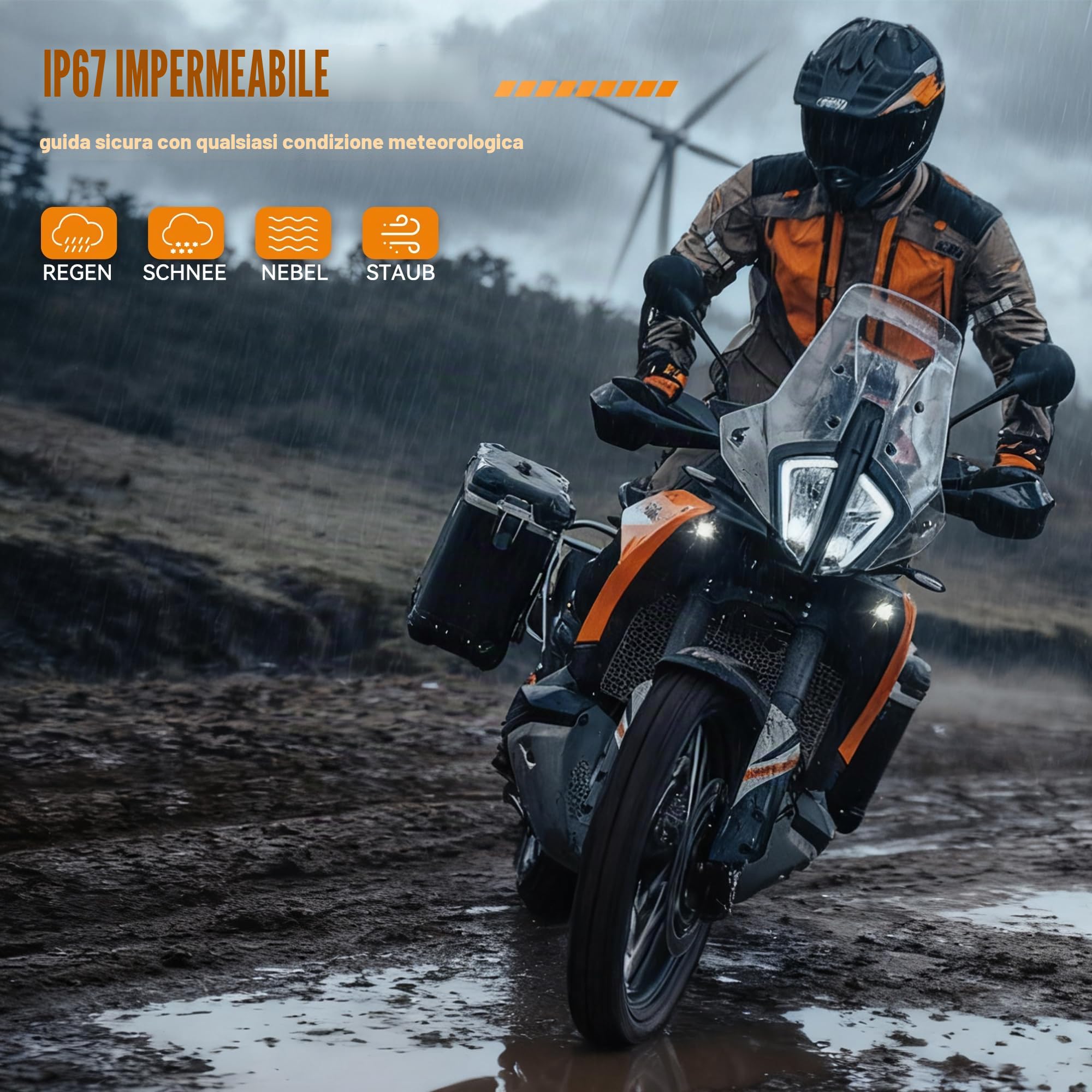 Future Eyes Faretti Supplementari Moto LED 120W 12000LM CE E-Mark E57, IP67 Impermeabili Fari, Fari Supplementari Moto 60W Doppio Fascio con Supporto 360°