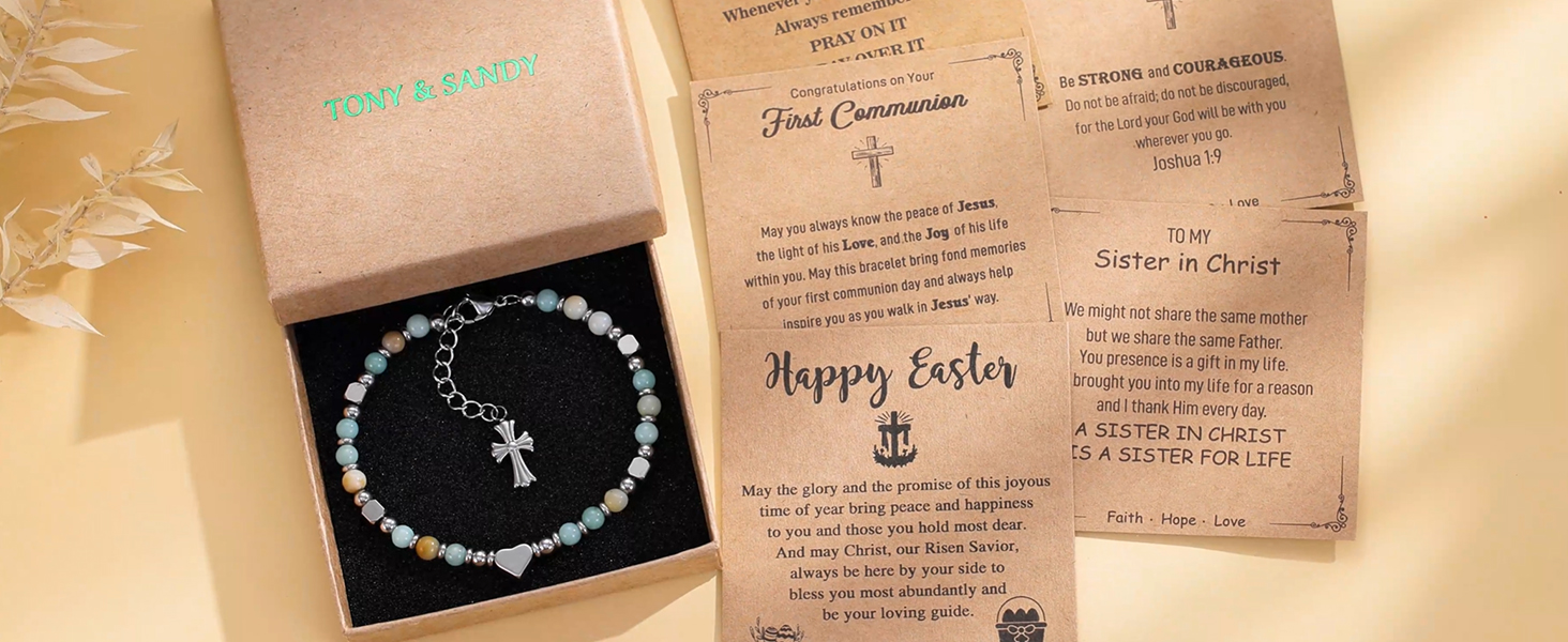 TONY & SANDY Christian Gifts for Women, Religious Cross Bracelet Faith Jewelry, Confirmation Baptism Christmas Birthday Gifts for Women, Unique Gifts for Teens Girls Kids Adults