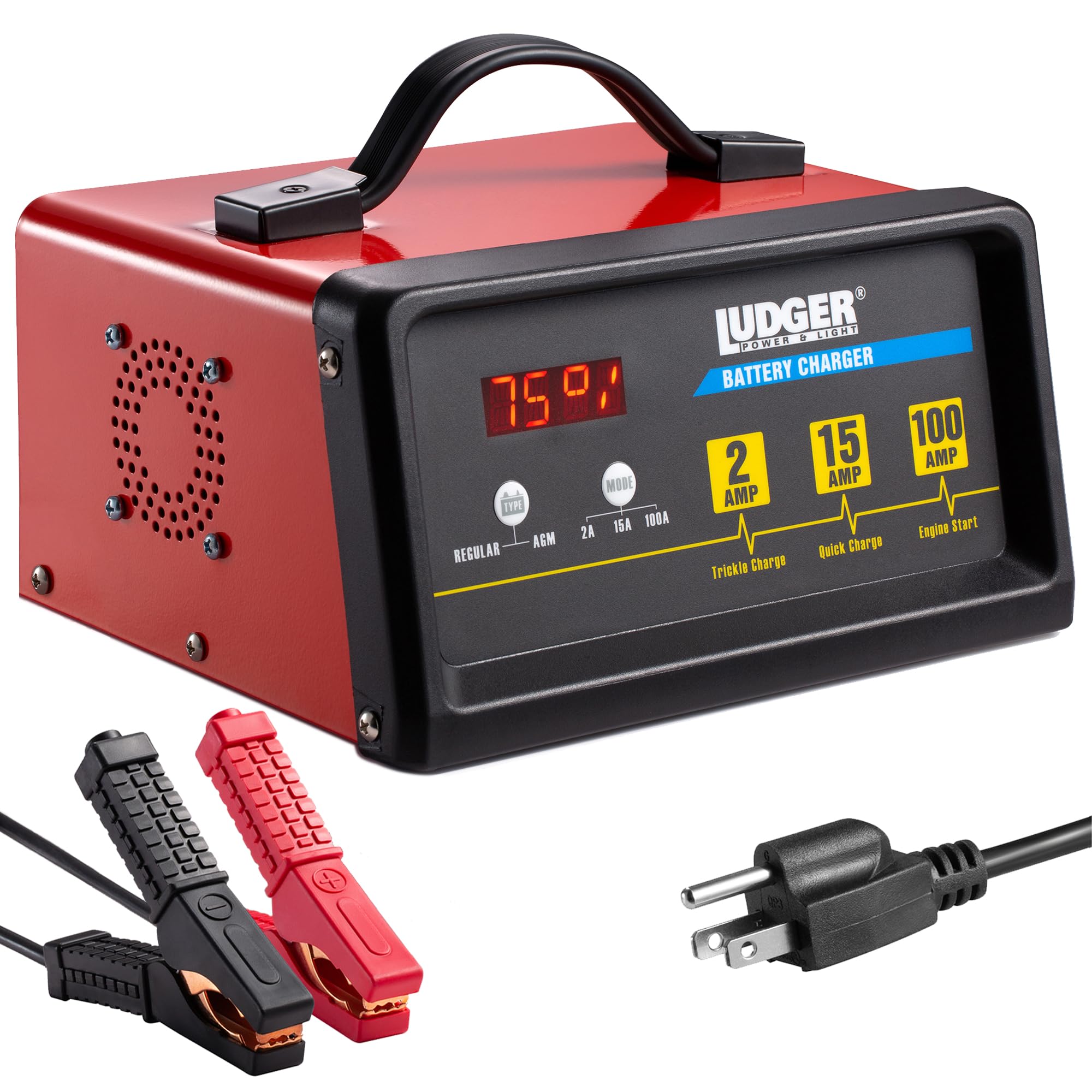 Ludger 12 Volt Battery Charger (LBCG-12-100), 12V Battery, Regular/AGM Battery Type, Automatic Car Charger, Battery Charger 12V Automotive, LED Screen
