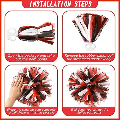 Miniatura 262 de Hanaive 3 pompones de animadora y lazo grande para animadora para el pelo, suministros metálicos para animadora de espíritu de equipo, deportes