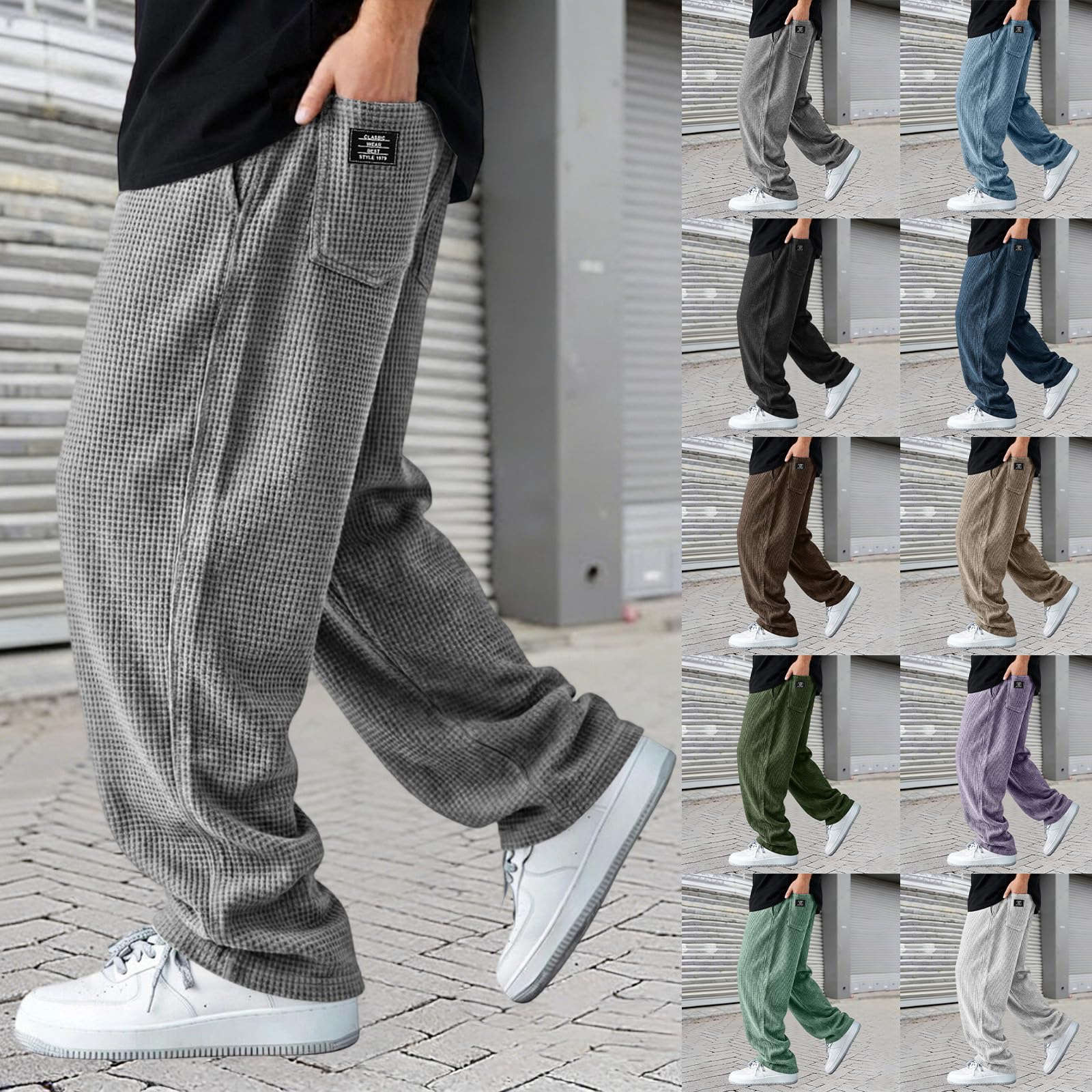 Pantaloni da allenamento da uomo, con vita elasticizzata, bodybuilding cargo, pantaloni giapponesi, casual, Y2K, per attività all'aria aperta, con coulisse, gamba larga, pantaloni lunghi
