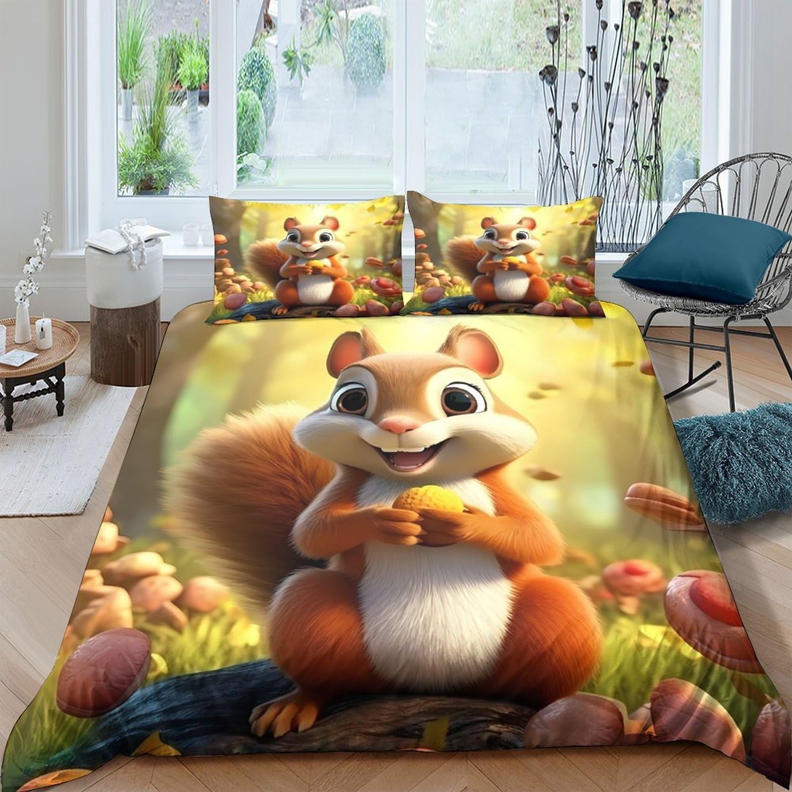 Ctjqhvkz Style-5 3D Printed Cartoon Squirrel Fitted Sheet Microfiber Soft Forest Animal Mattress Cover For Bedroom Dorm Room Decor Protection Single（135X200cm）