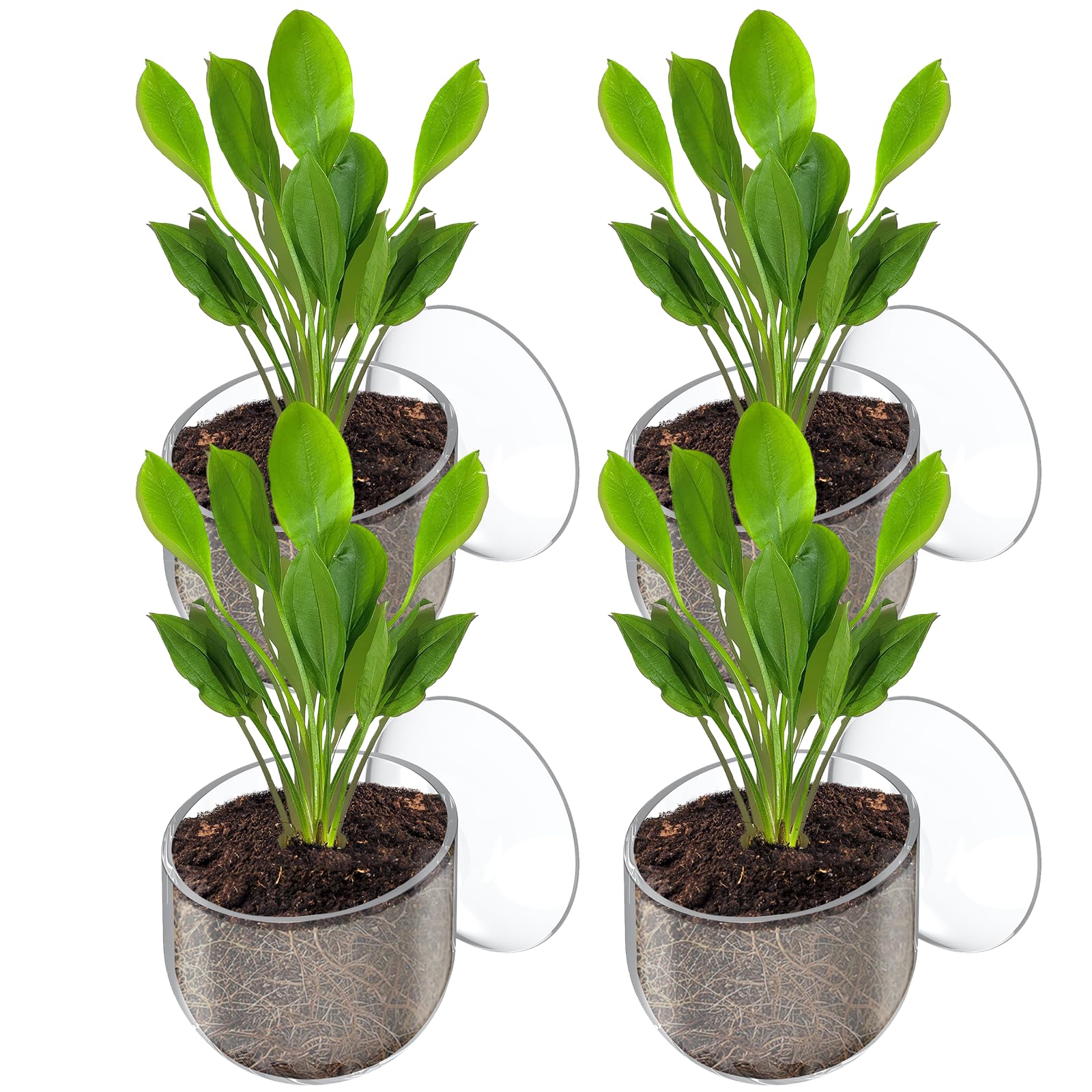 Pawfly Aquarium Plant Holder with Suction Cup, Clear Plastic Fish Tank Planting Holder, Fish Tank Plant Pot for Aquascape Decoration, Aquarium Planter