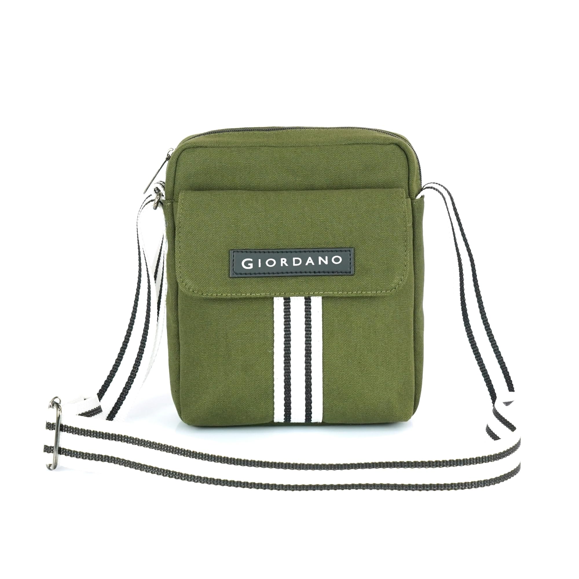 Unisex Compact Vertical Crossbody Sling Bag | Spacious, Lightweight, Durable Canvas Bag | Adjustable Striped Webbing Strap |Perfect Travel Accessory for Daily Essentials | GREEN-image-7