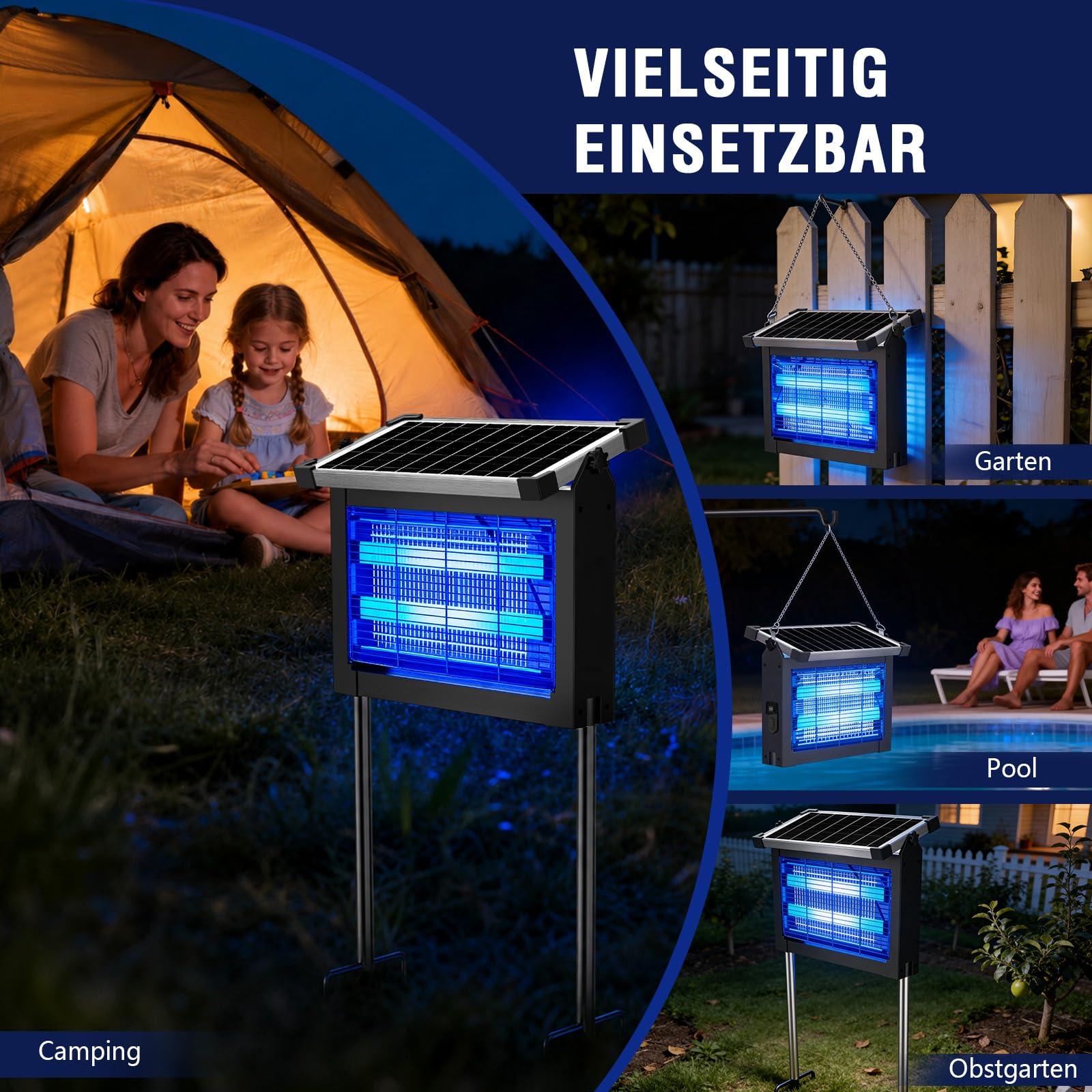 PRANITE Lampada Solare Antizanzare 4000mAh USB Ricaricabile con Luce LED, Zanzariera Portatile per Interni ed Esterni, Viaggi