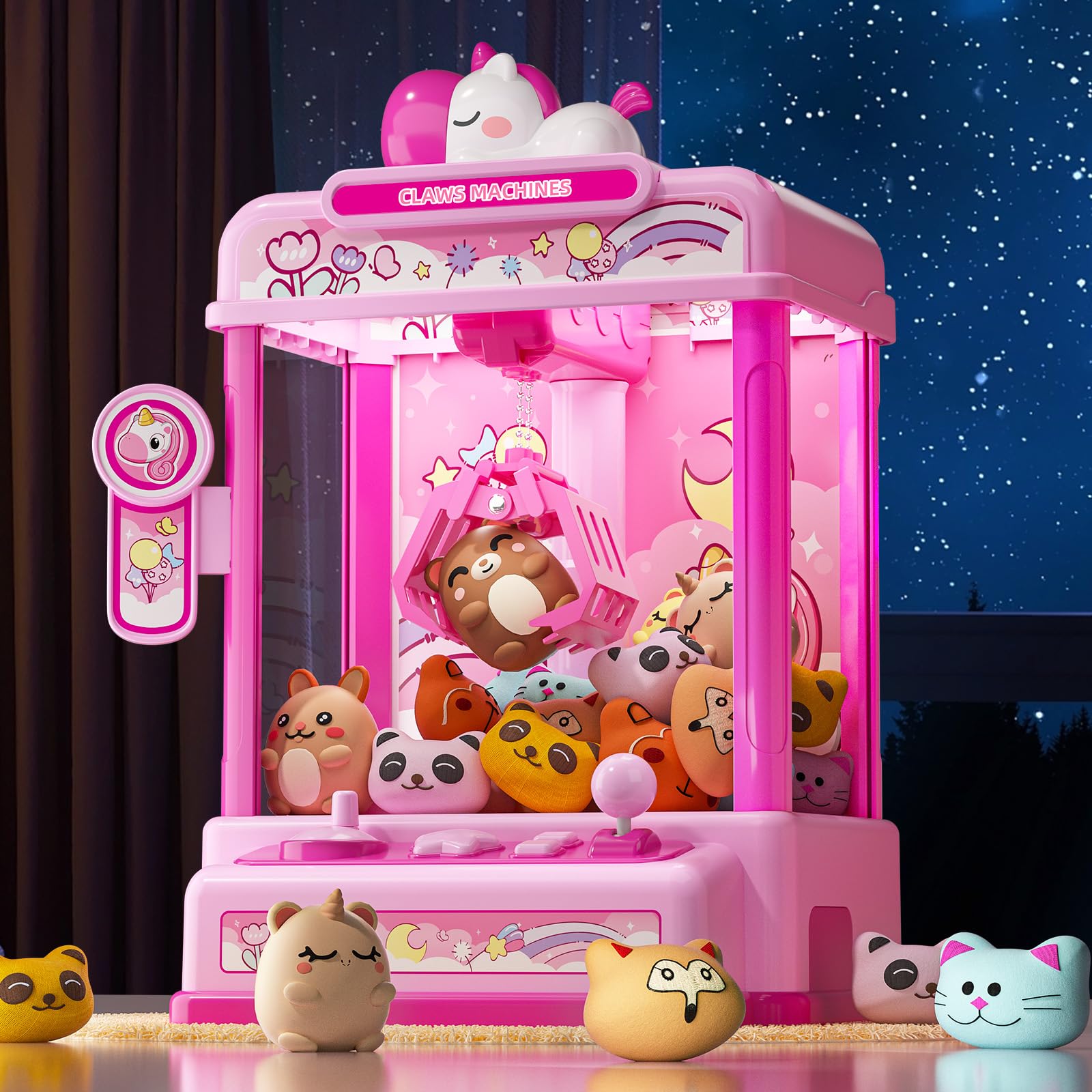 Skirfy Claws Machines for Kids Age 6+, Mini Vending Machines Girls Unicorns Toys with Sound & 20 Mini Plush Toys,Arcades Game Indoor Toy for Home Party Birthday