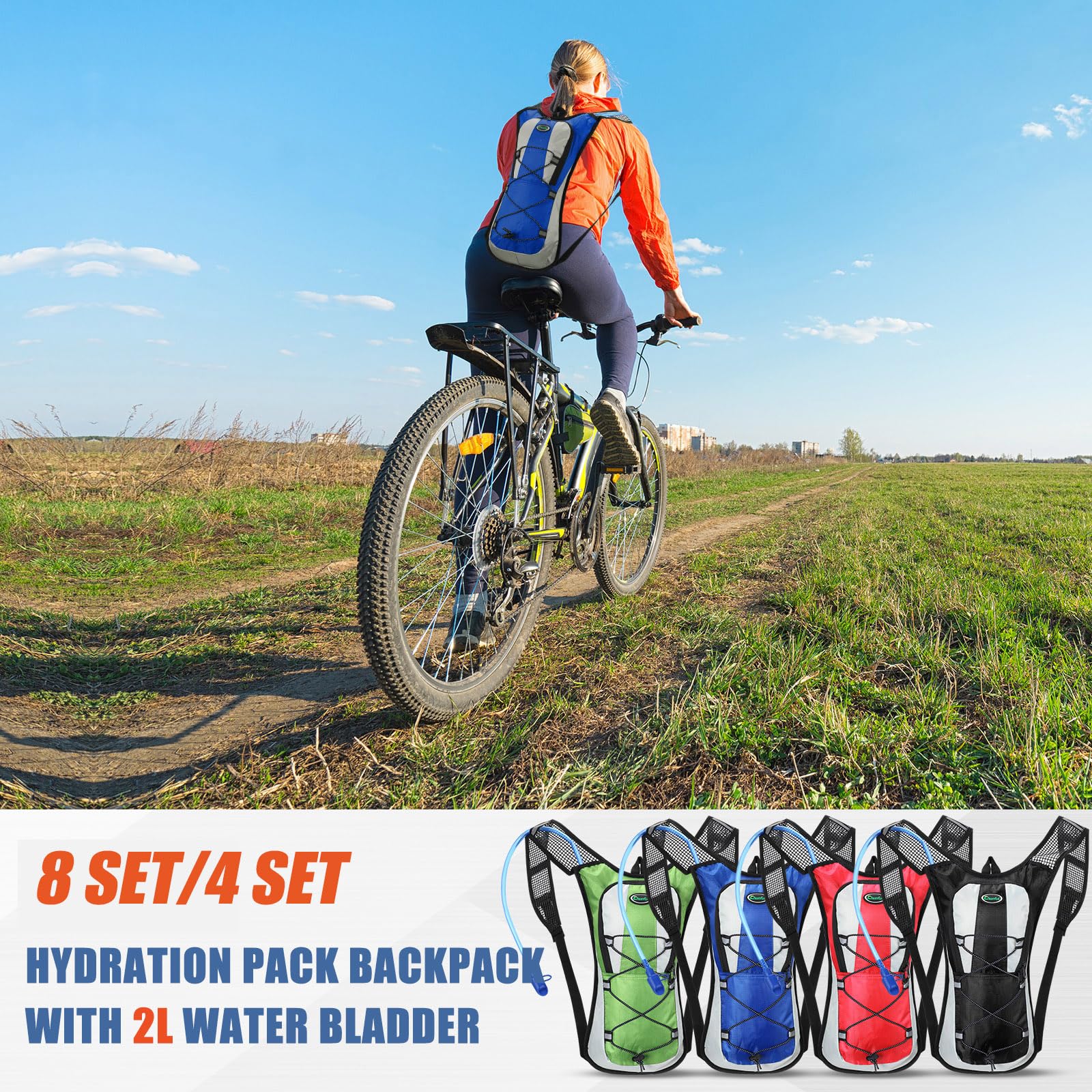 Lot de 4 sacs à dos d'hydratation avec poche à eau de 2 L - Sac à dos léger pour l'extérieur - Pour homme et femme - Pour course à pied, cyclisme, escalade, vélo