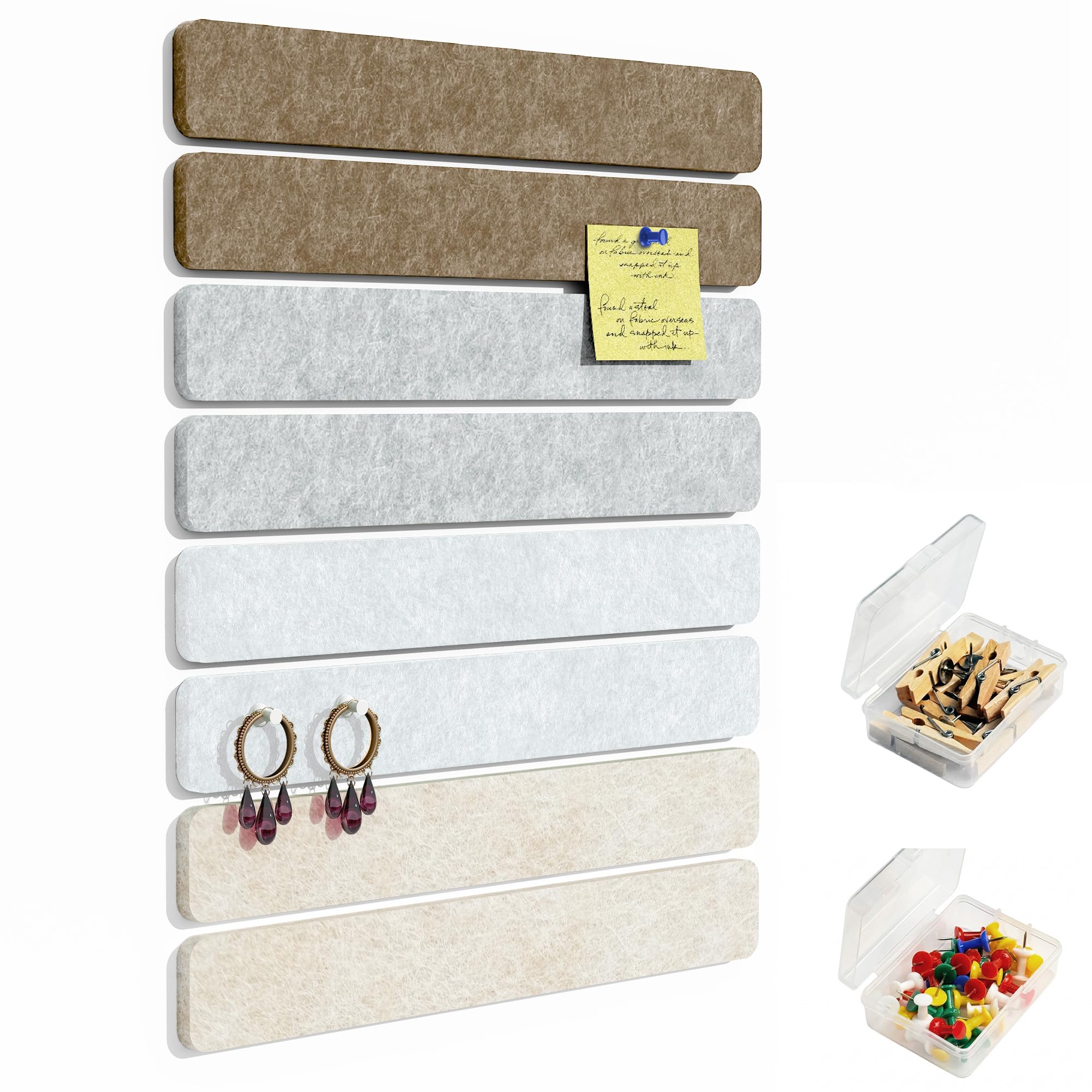 Uoisaiko Felt Pin Board Bar 38cm x 5cm, 8 Pack Cork Board Bulletin Board Strips with 40 Push Pins, Home Office Memo Notice Boards Felt Wall Tiles Milk Tea Tone โ image 1