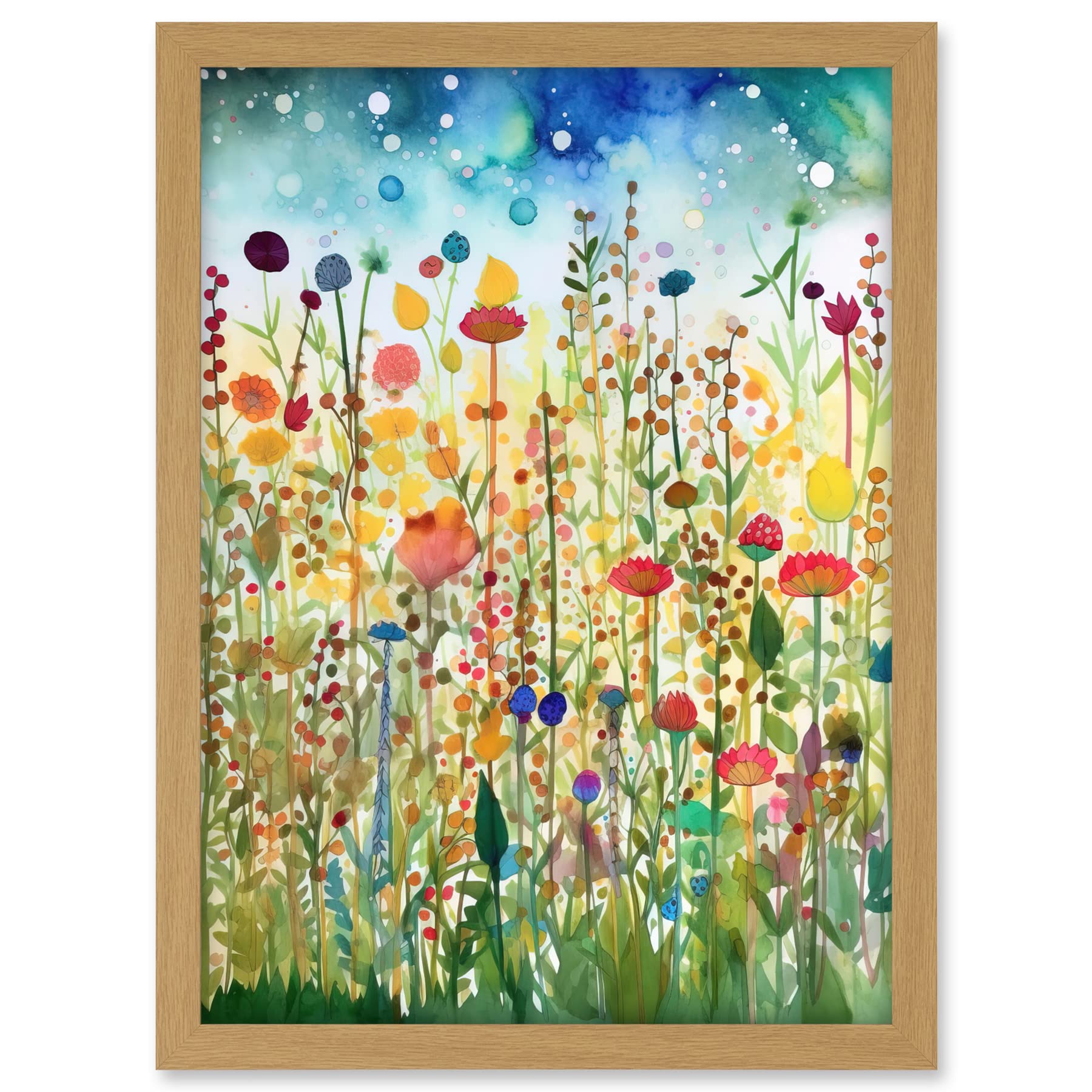 Artery8 Wildflower Meadow Folk Art Artwork Framed A3 Wall Art Print