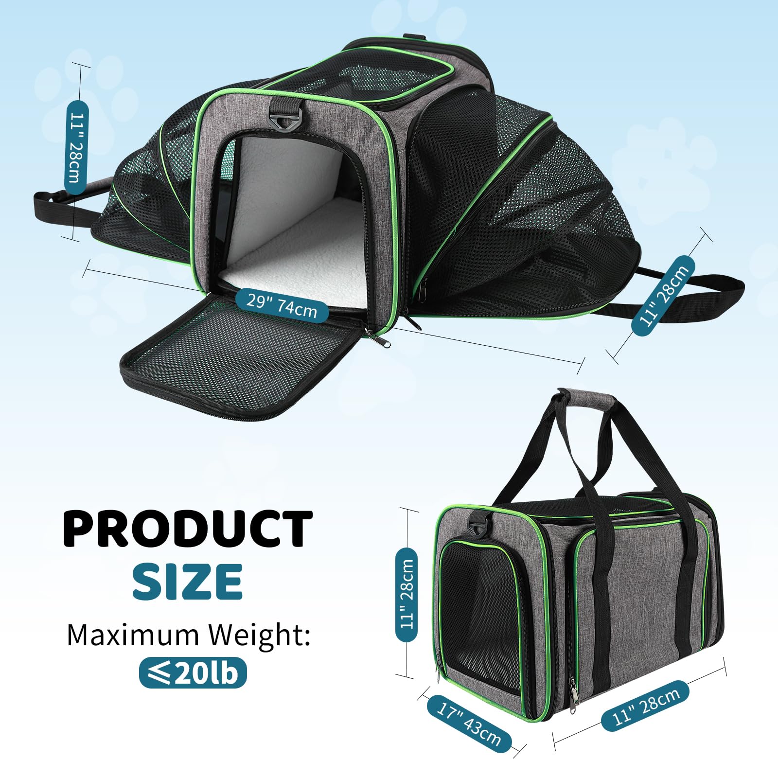 Airline Approved Pet Carrier for Cat - 17 * 11 * 11 Expandable Soft Side Pet Carrier, Collapsible Pet Travel Bag Carrier with Foldable Pet Bowl for Cat Small Animals Under 14LB - image 2