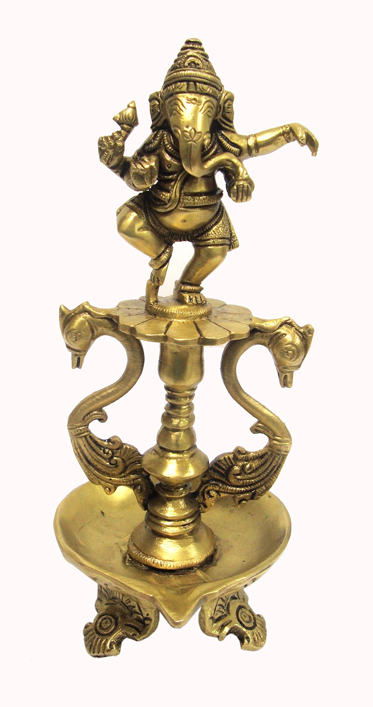 Aesthetic Decors Ganesh Oil Lamp with Dancing & 2 Swan Showpiece - 20 cm