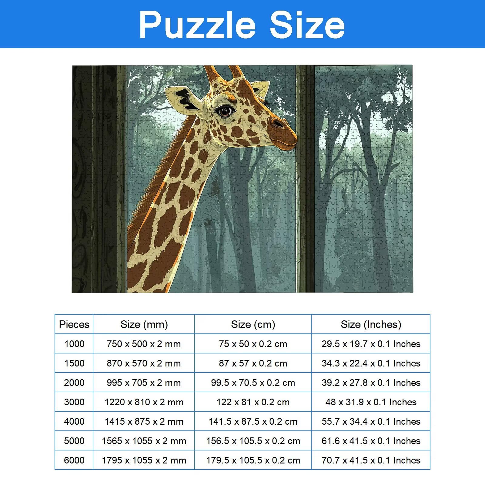 Puzzle 3000 Pezzi Giraffa, Puzzle Animale 3000 Pezzi Arte per Adulti e Bambini, Misura: 122x81 cm, Puzzles Legno per Adulti con Squisita Scatola di Imballaggio, Idea Regalo Donna, Regalo Uomo, -8981