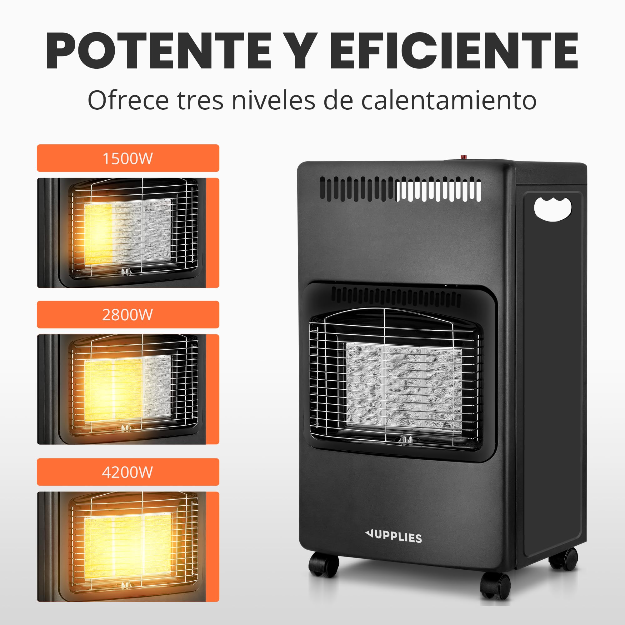 Estufa de Gas Butano Plegable 4200 W - Estufa Cerámica con 3 Niveles de Potencia, Triple Sistema de Seguridad, Sistema anti-vuelco - 20-80m²