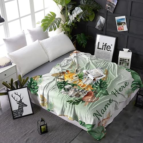 Miniatura 122 de Manta personalizada con diseño de jirafa y elefante, manta de franela suave, acogedora y ligera con nombre para sofá, cama, sofá, regalo, unisex