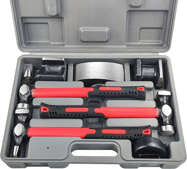 C&T Auto Body Repair Tool Hammer Dolly Set 7 Piece, Car Body Repair Tool Kit with Carrying Case, Carbon Steel Dolly and Hammer Dent Body Fender Tool Set