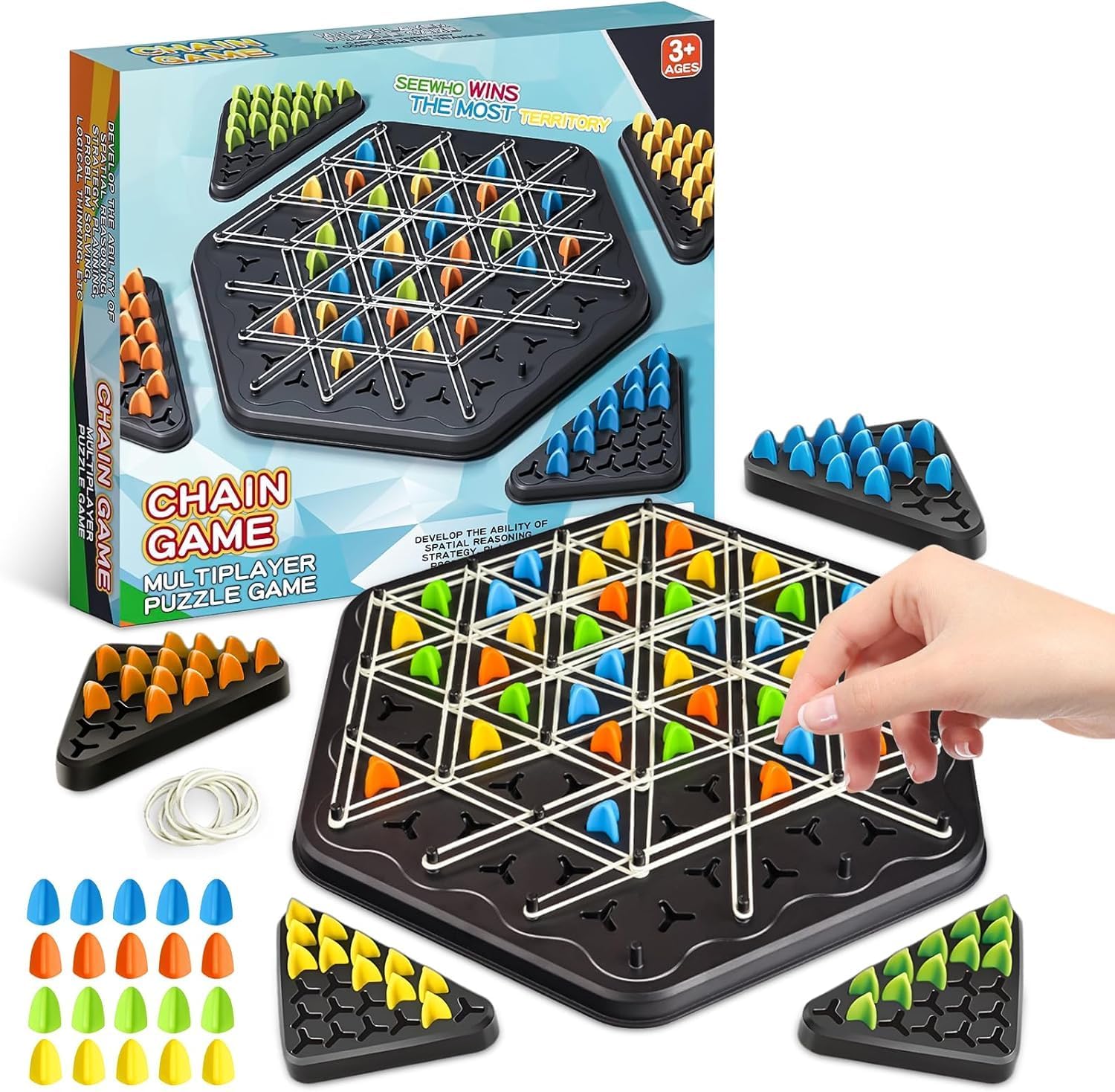 Chain Triangle Chess Game, 2 to 4 Players Board Games for Family Night, Back to School Gifts,Chain Chess Desktop Puzzle Interactive Game for Kids Adult Family Party