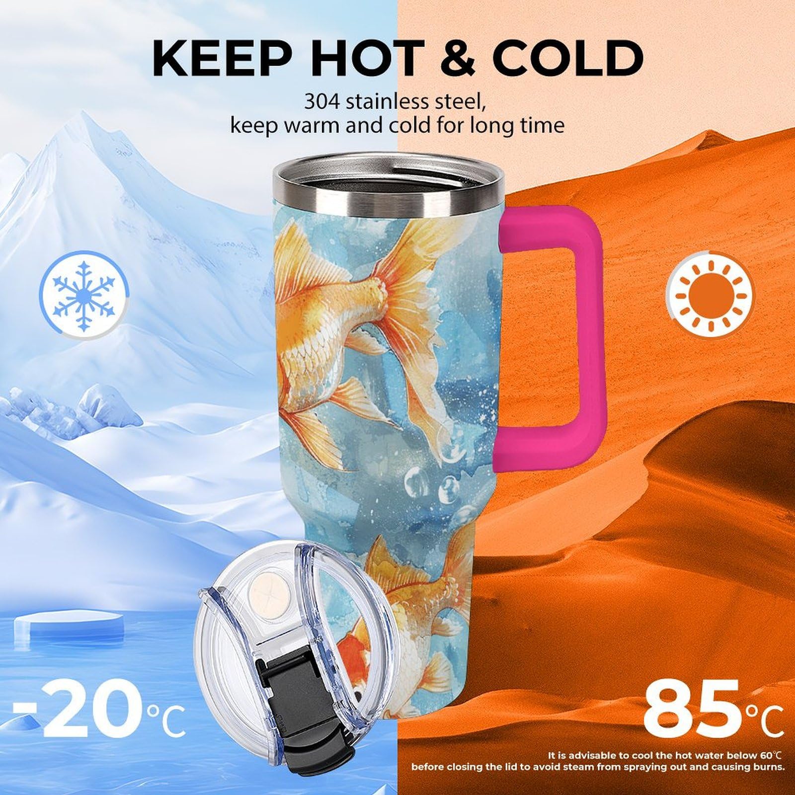 Autobecher mit großem Fassungsvermögen und Strohhalm-Deckel, schwimmen im Wasser, auslaufsicherer, isolierter Edelstahlbecher, passt in Auto-Becherhalter