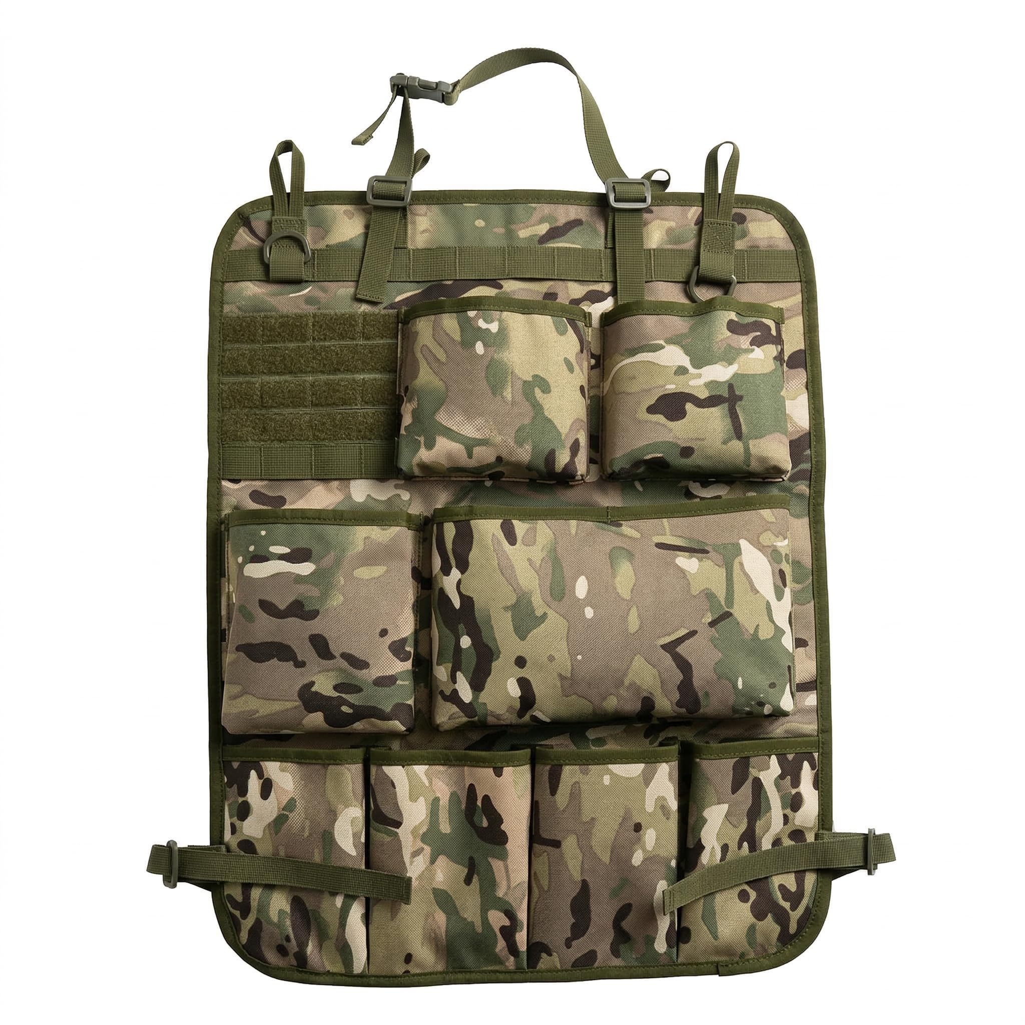 車用シートバックポケットオーガナイザー ヘッドレスト 小物入れ 収納 MOLLE 車用ティッシュカバー 後部座席収納バッグ 取り付け簡単 吊り下げ カー整理 後部座席 CPカモフラージュ