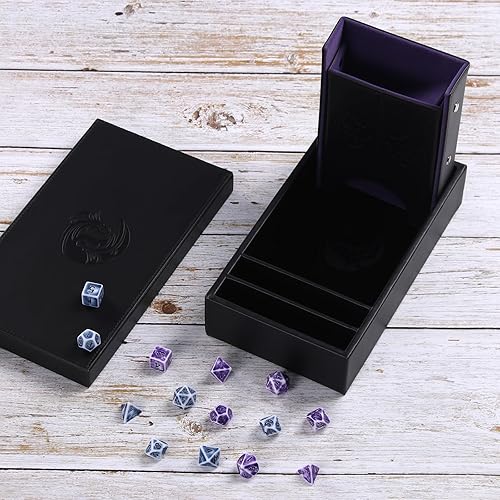 Miniatura 6 de Bandeja de dados DND y torre de dados con almacenamiento, bandeja rodante de dados 3 en 1 con tapa, almacenamiento de caja de dados portátil,