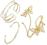 3Pcs Gold Arm Cuff Bracelets for Women Open Adjustable Upper Arm Bangle Adjustable Coil Swirl Armlet Armband Set Minimalist Upper Arm Cuff Jewelry for Women