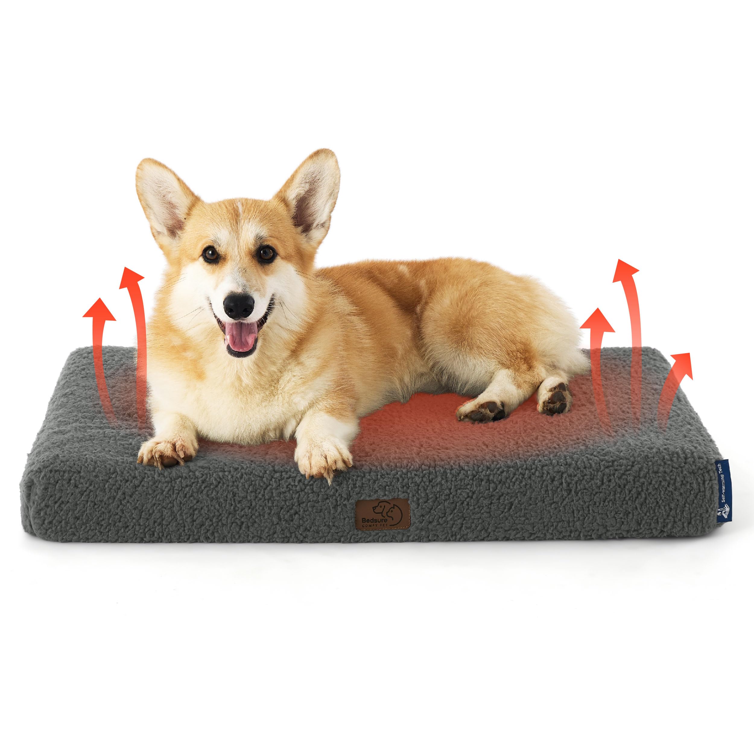 Bedsure Self Warming Dog Bed for Medium Dogs - Comfy Cat Beds with Removable Washable Cover, Orthopedic Egg Crate Foam Pet Mat, Suitable for Pet Up to 30 lbs (Non Electric)