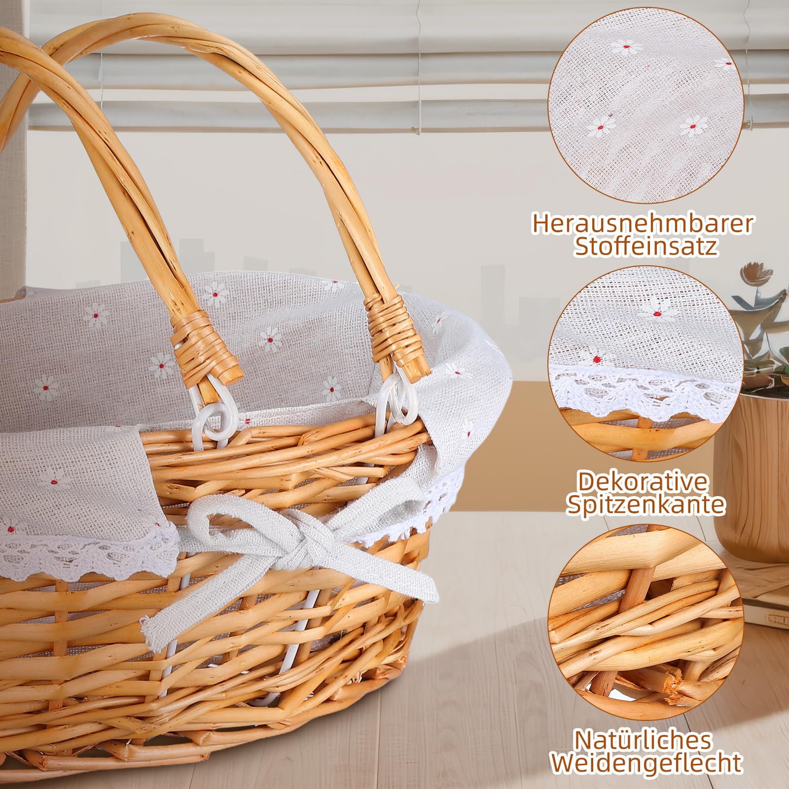 Abaodam Weidenkorb Mit Henkel (33x23cm) - Geflochtener Picknickkorb Aus Weide Geflochtene Aufbewahrungskörbe - Geflochtene Blumenkörbe Zur Aufbewahrung Osterpicknicks Heimdekoration