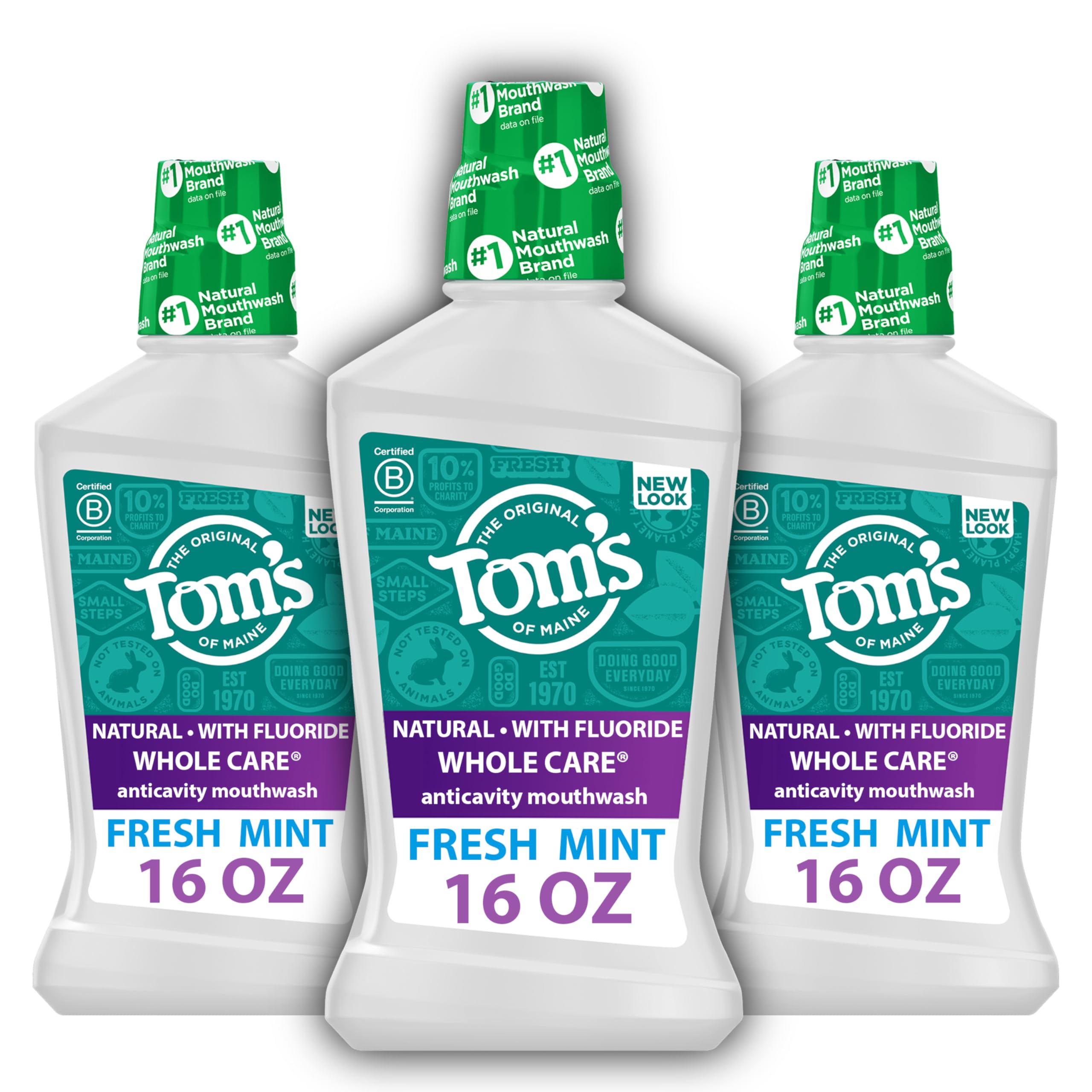 Tom's of MaineTom's Of Maine Whole Care Natural Fluoride Mouthwash, Fresh Mint, 16 Oz (Pack of 3) (Packaging May Vary)