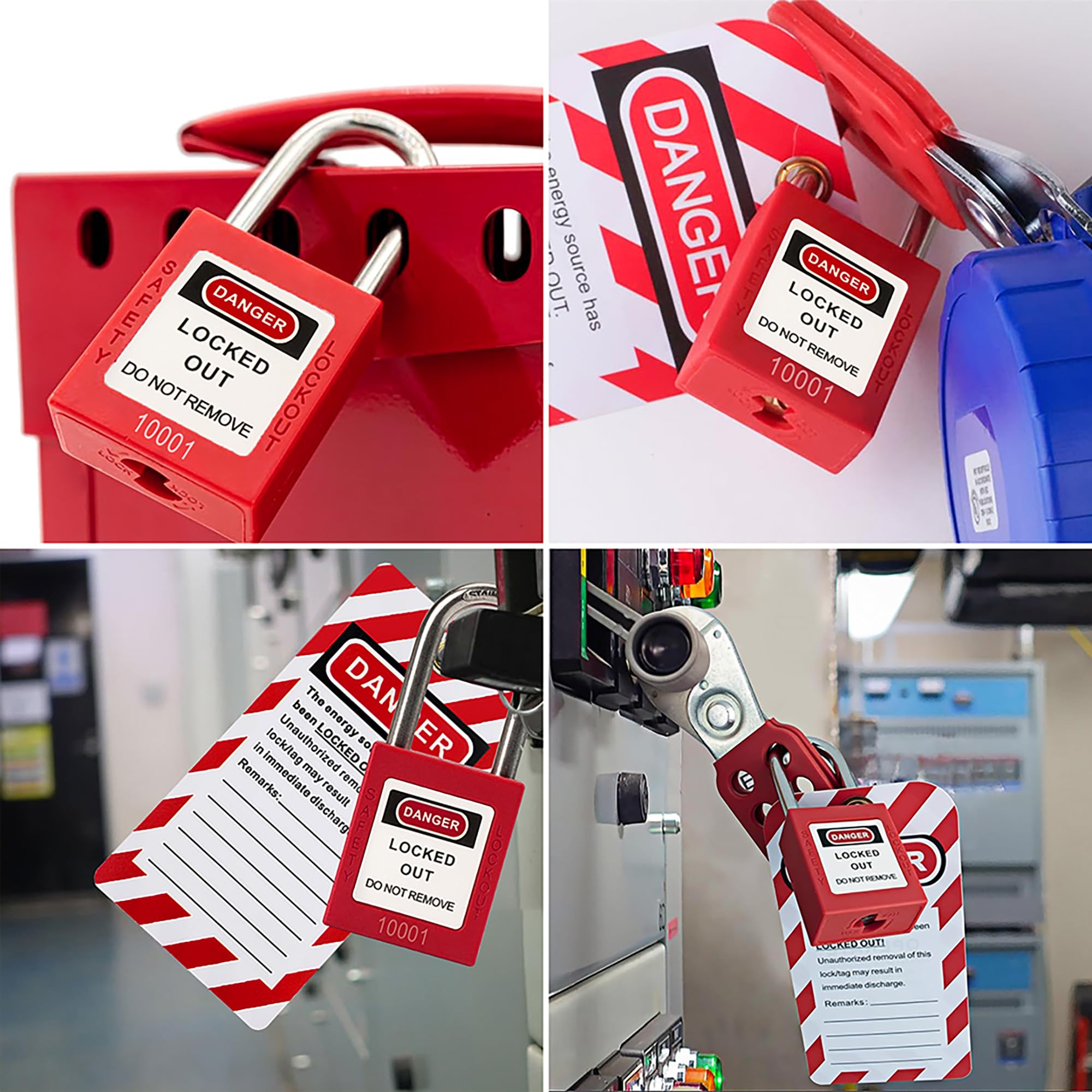 30 cerraduras rojas con 30 etiquetas de bloqueo, con llave diferente, cerraduras de seguridad compatibles con OSHA (rojo, llave diferente)