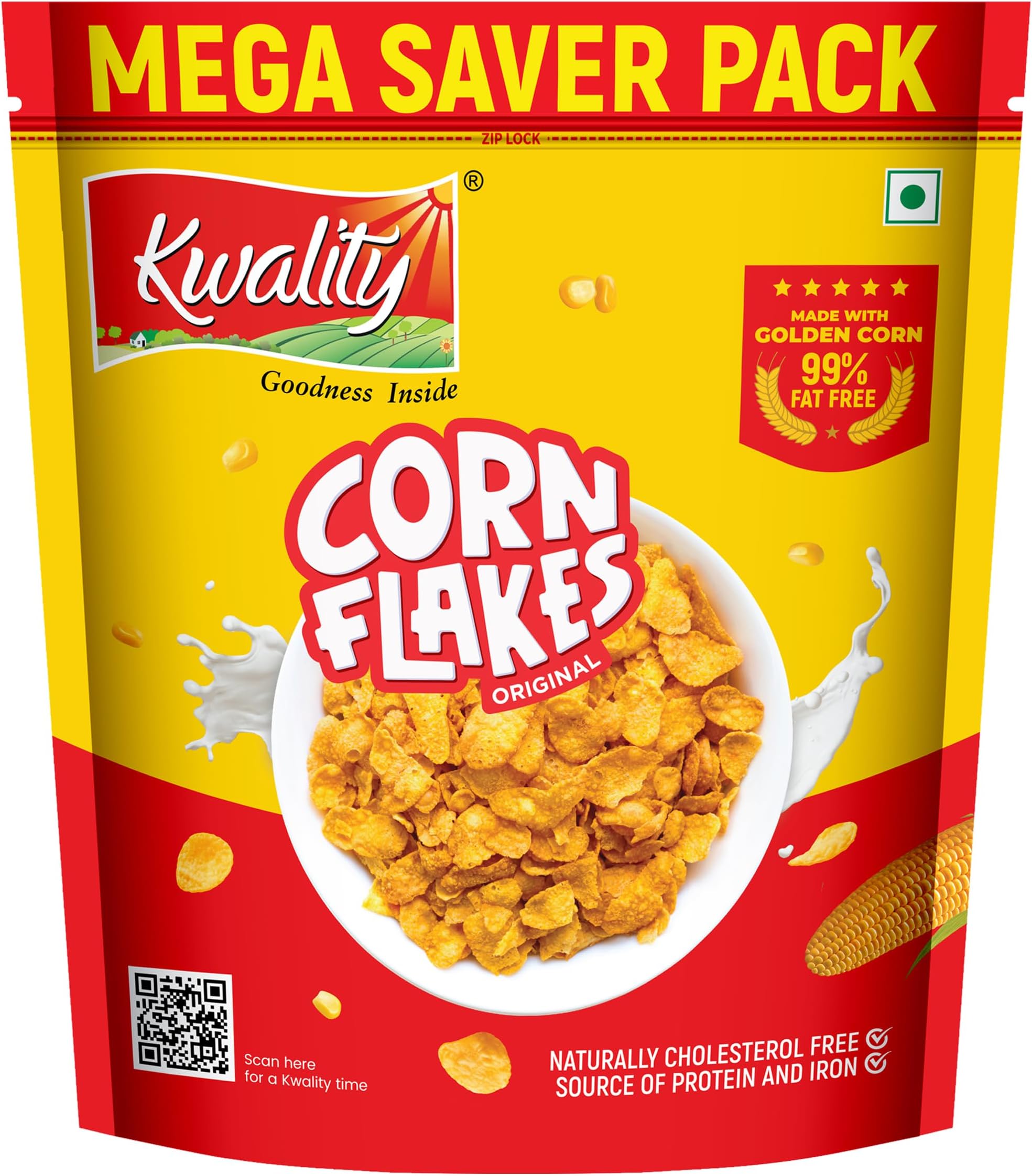 Corn Flakes 800g | Made with Golden Corns | 99% Fat Free, Natural Source of Vitamin & Iron | High in Protein & Fiber | Healthy Breakfast Cereal