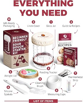 Superbaking Starter Cultivation & Proofing Kit: Round Bread Proofing Basket & Sourdough Starter Jar