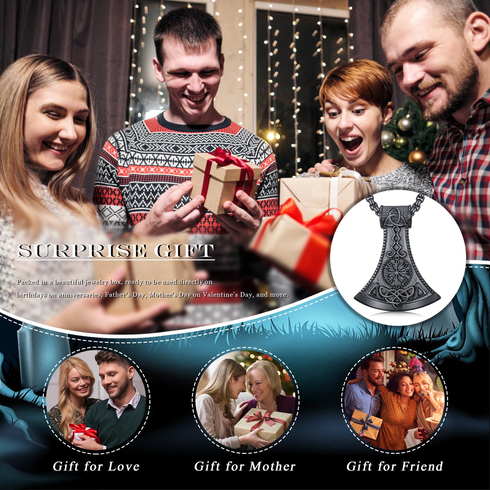 Wikinger-Halskette für Herren, 925er-Sterlingsilber, Wikinger-Schmuck, nordisch, heidnisch, Schmuck, Geschenke für Frauen