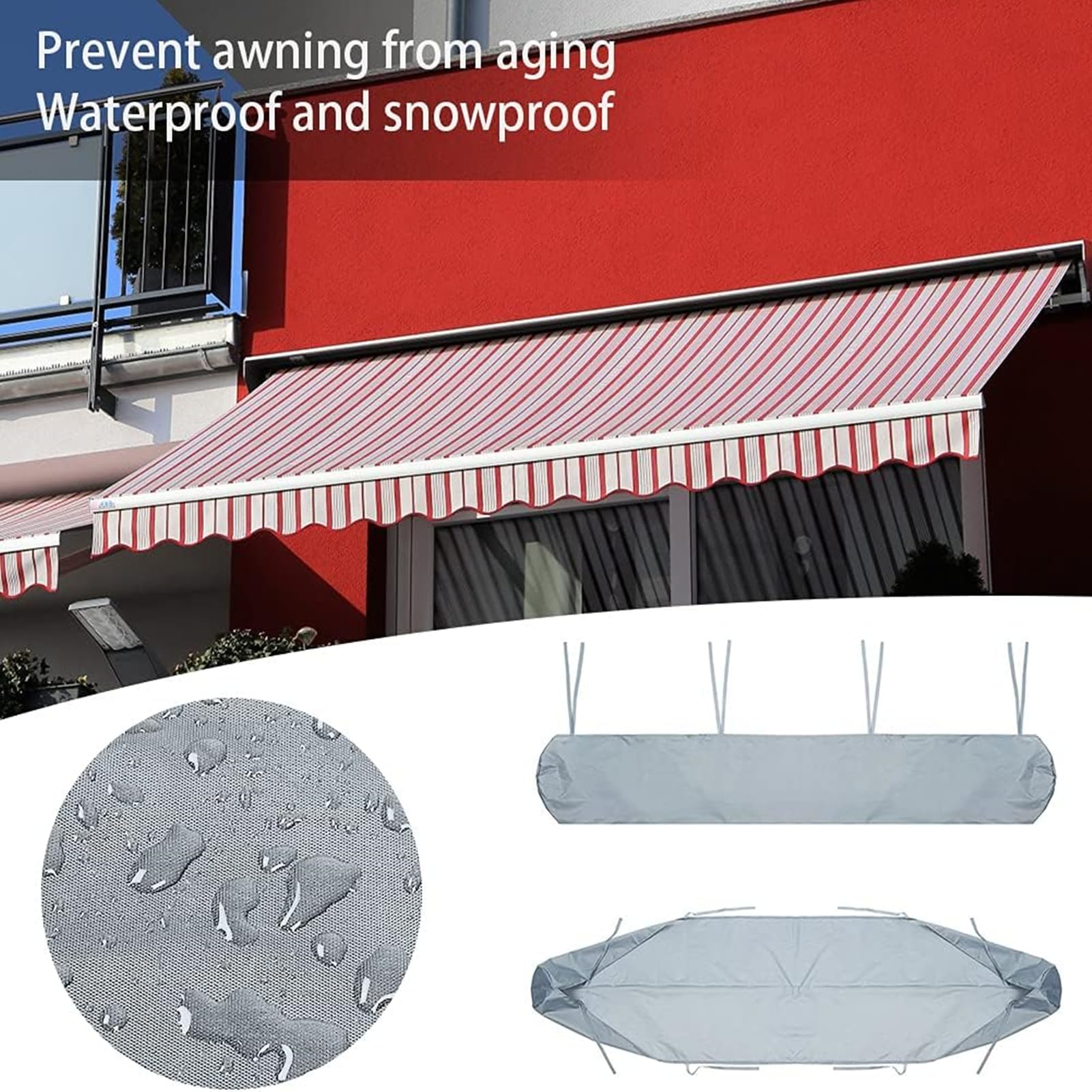 Sac De Protection pour Store Banne, Housse De Protection Anti-poussière pour Auvent De Terrasse Jardin De Auvent Housse De Rangement pour Auvent De Terrasse, Imperméable en Hiver (3m,Grey)