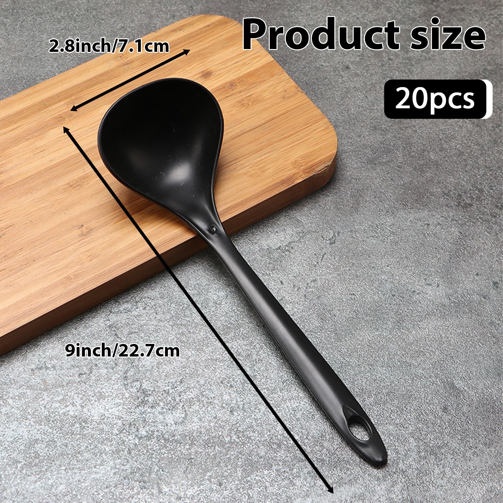 Hyuetrsa 20 Pcs Large Plastic Serving Spoons Disposable Soup Spoons Heavy Duty Spoons for Catering Party Cooking Weddings Buffet Restaurant Office,9 x 2.8 Inch,Black